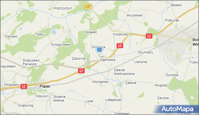 mapa Dąbrówka, Dąbrówka gmina Borek Wielkopolski na mapie Targeo